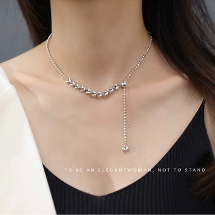 Korean Version S925 Sterling Silver Niche Design Pendant Chain Ins Style Fashion Simple Wheat Spike Splicing Round Ball Y-shaped Pull Necklace