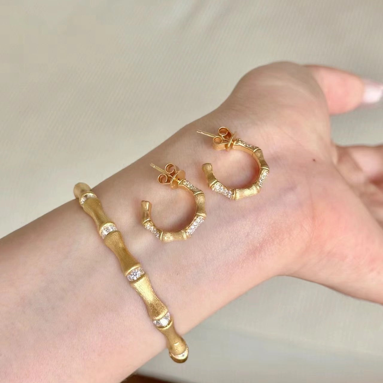 Italian Vintage Brushed Light Luxury High-End Jewelry 925 Sterling Silver Brushed Craft Forged Bamboo Earrings Studs