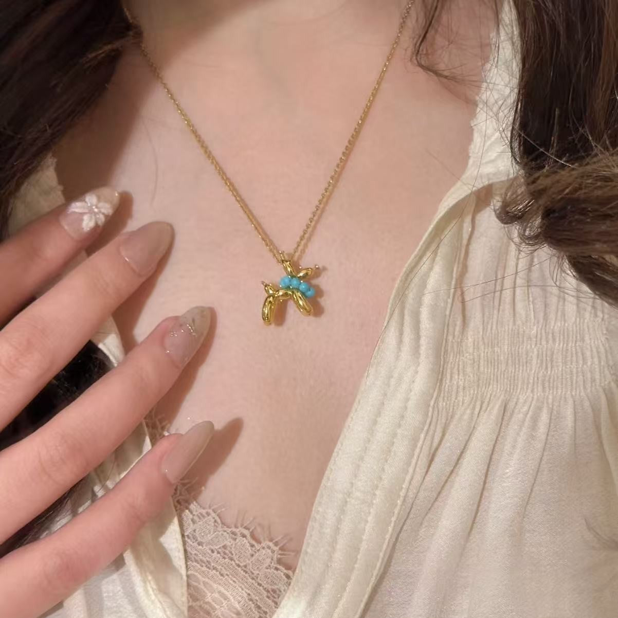 Jackson Wang Same Style Balloon Dog Necklace Balloon Puppy Necklace Pendant DIY Personalized Cartoon Versatile Collarbone Chain for Women