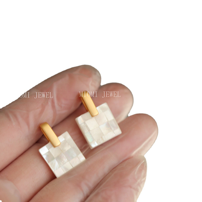 S925 Silver Needle High-Quality Splicing White Butterfly Shell Elegant Versatile Earrings Niche Commuting Stud Earrings