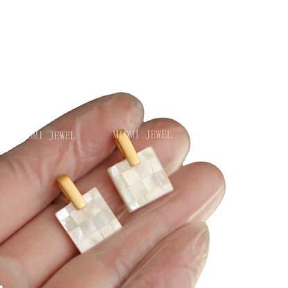 S925 Silver Needle High-Quality Splicing White Butterfly Shell Elegant Versatile Earrings Niche Commuting Stud Earrings