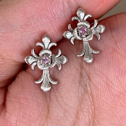 Brushed Craft Iris Flower Cross Earrings S925 Sterling Silver Vintage Light Luxury High-end Versatile Fashion Flower Earrings