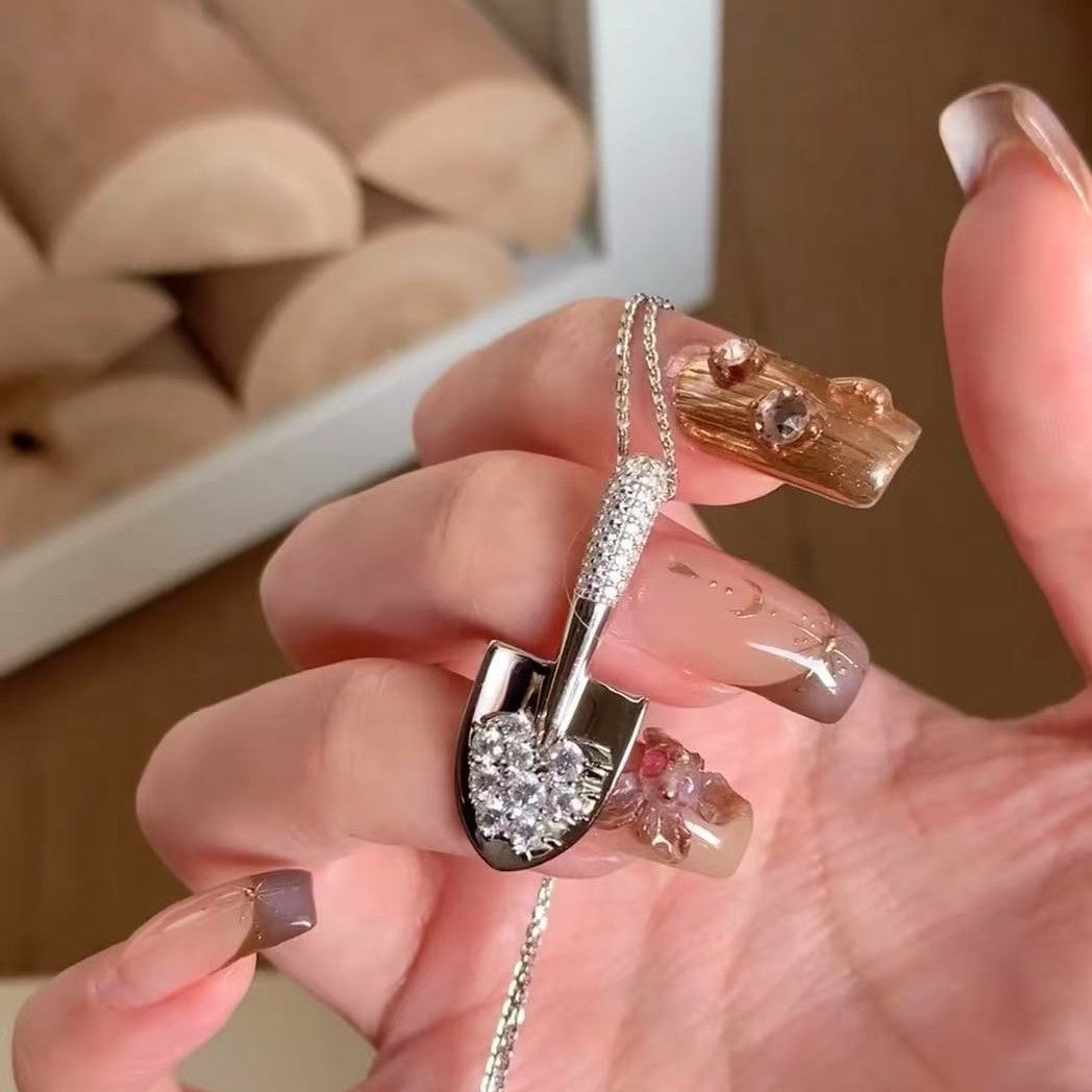 Sterling Silver s925Gold Spade Necklace Light Luxury Fashion Niche Design Collarbone Chain Valentine's Day Gift