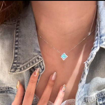 Pure Silver S925 Summer Cool Paraiba Detachable Two-Way Wear Four-Leaf Clover Necklace Light Luxury Fashion High-End Clavicle