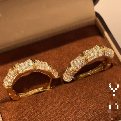 Pure Silver S925 High Carbon Diamond Full Diamond Bamboo Earrings Fashionable Light Luxury Exquisite High-end Earrings