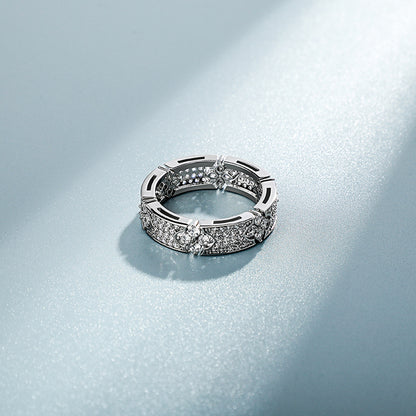 INS Trendy Unisex Micro Pave Starry Sky Zircon Ring Four-Leaf Clover Personality Hip-Hop Jewelry