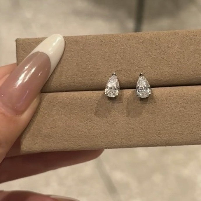 Pure Silver S925 High Carbon Diamond Heart Stud Earrings Water Drop Tear Earrings Fashion Versatile Cute Sweet