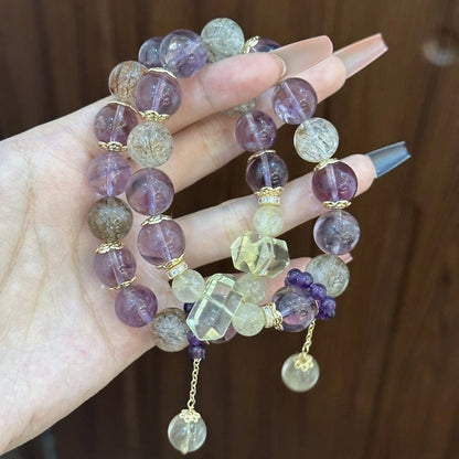 Natural Amethyst Bracelet for Women Single Circle Purple Aura Bracelet Gift for Girlfriend or Best Friend Fashionable Light Luxury Versatile