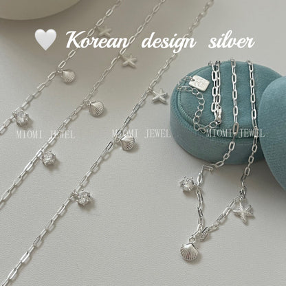 S925 Sterling Silver Blue Starfish Shell Zircon Necklace Fresh and Versatile