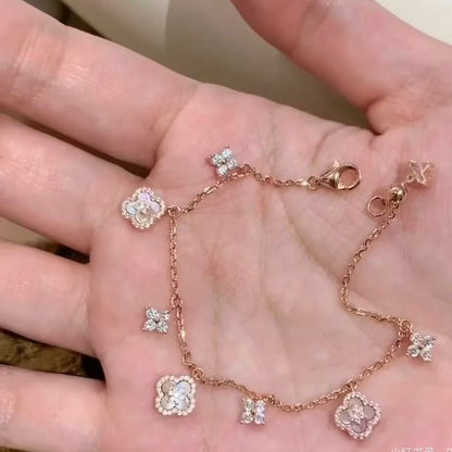 Pure Silver S925 Natural Pink Shell Four-Leaf Clover Bracelet Fashion Simple Commuting Wristband Niche High-End Feel Jewelry for Women