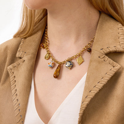 Titanium Steel Resin Ceramic Multi Pendant Necklace Niche Light Luxury Collarbone Chain Stainless Steel Jewelry High-end Feel