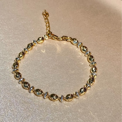 Sterling Silver S925 Italian Two-tone Laser Cut Wave Egg Bead Bracelet Light Luxury High-end Exquisite Niche Jewelry