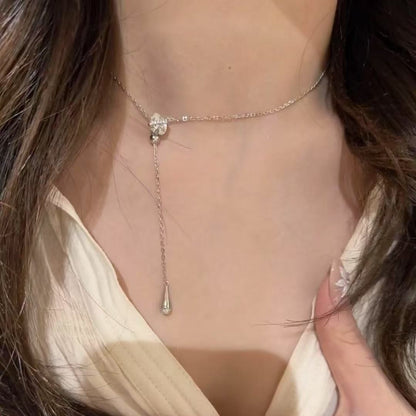 Pure Silver S925 High Carbon Diamond Water Drop Rachel Necklace Ins Style Cool Temperament Simple