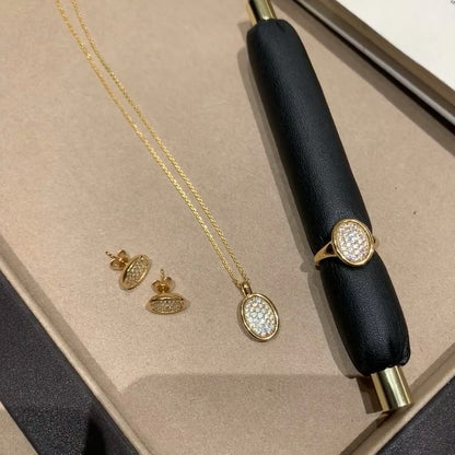 Pure Silver S925 Vintage Style High Carbon Diamond Minimalist Necklace and Earring Set Sparkling Light Luxury High-end