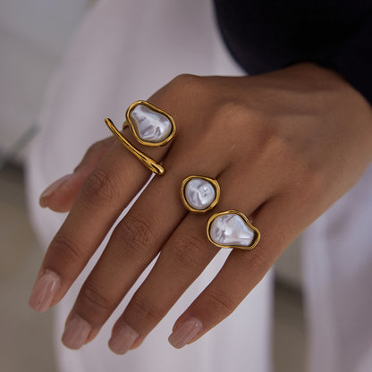 Imitation Baroque Pearl Ring Titanium Steel Non-Fading Hand Jewelry Light Luxury High-End Feel Stainless Steel Autumn Winter Accessories for Women