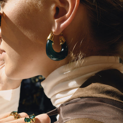 Autumn Winter Resin Chubby Stainless Steel Earrings Niche Light Luxury Hoop Titanium Steel Jewelry for Women with a Sense of Sophistication