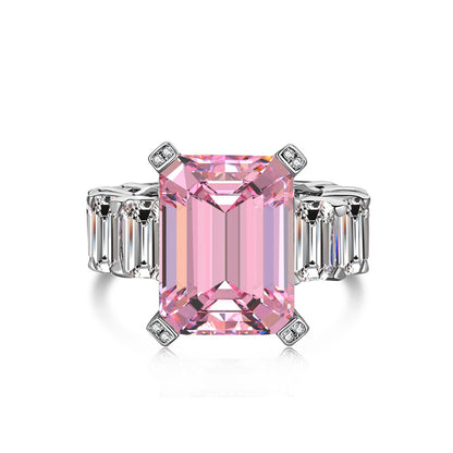 925 Sterling Silver Women's INS Heart Pink Ring Pink Diamond Sugar Cube Super Sparkling High Carbon Diamond Ring Wedding Ring
