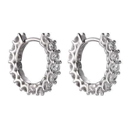 Weian Jewelry S925 Sterling Silver Round Earrings with Inlaid Diamonds, Exquisite and Elegant Commuting Style Earrings, Versatile Design for Women E004