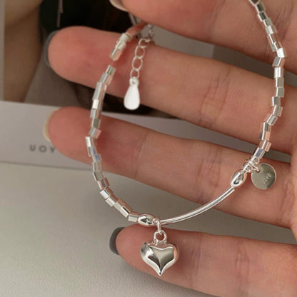 Full S990 Sterling Silver Heart Pendant Bracelet Niche Design Trendy Broken Silver Best Friend Jewelry Gift