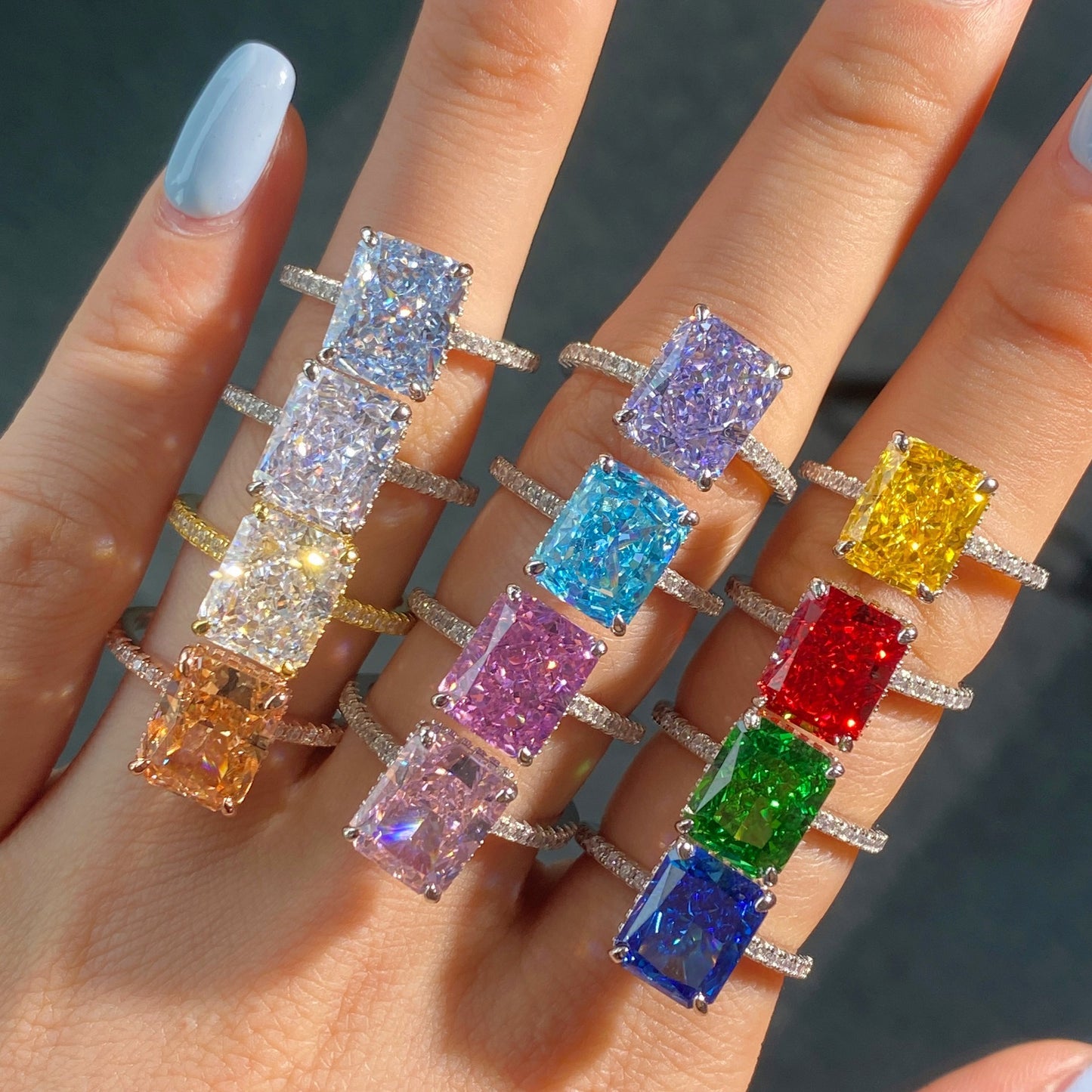 High Carbon Diamond Jewelry S925 Sterling Silver Heavy Craft Ring for Women 8A Zircon Square Ice Flower Cut Gemstone Ring