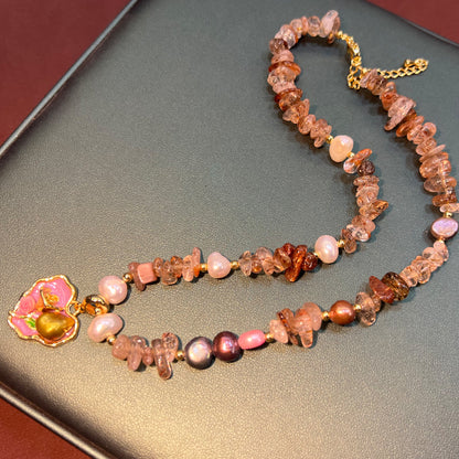 Monet Garden Oil Painting Natural Pearl Mixed Color Natural Stone Crystal Amazonite Handmade Beaded Old Money Style Necklace