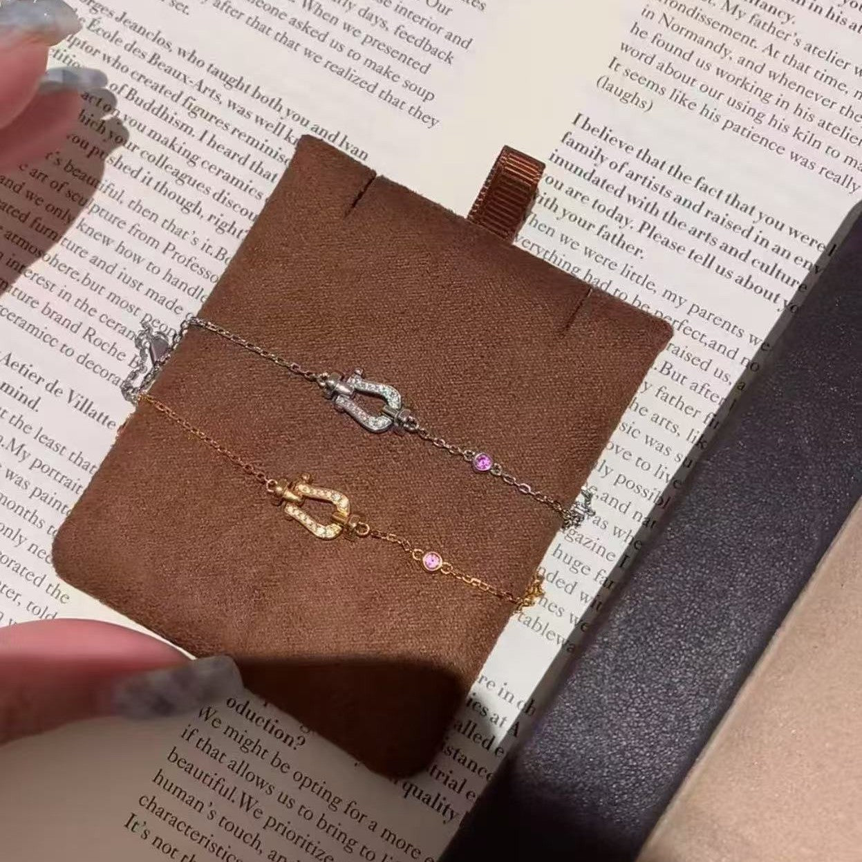 S925 Sterling Silver High Carbon Diamond Light Luxury Style Horseshoe Buckle Bracelet Elegant Simple High-end Versatile Style Niche Design