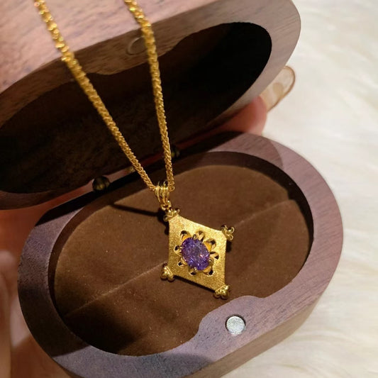 Sterling Silver S925 Iris Purple Zirconia Prismatic Necklace Versatile High-End Vintage Collarbone Chain