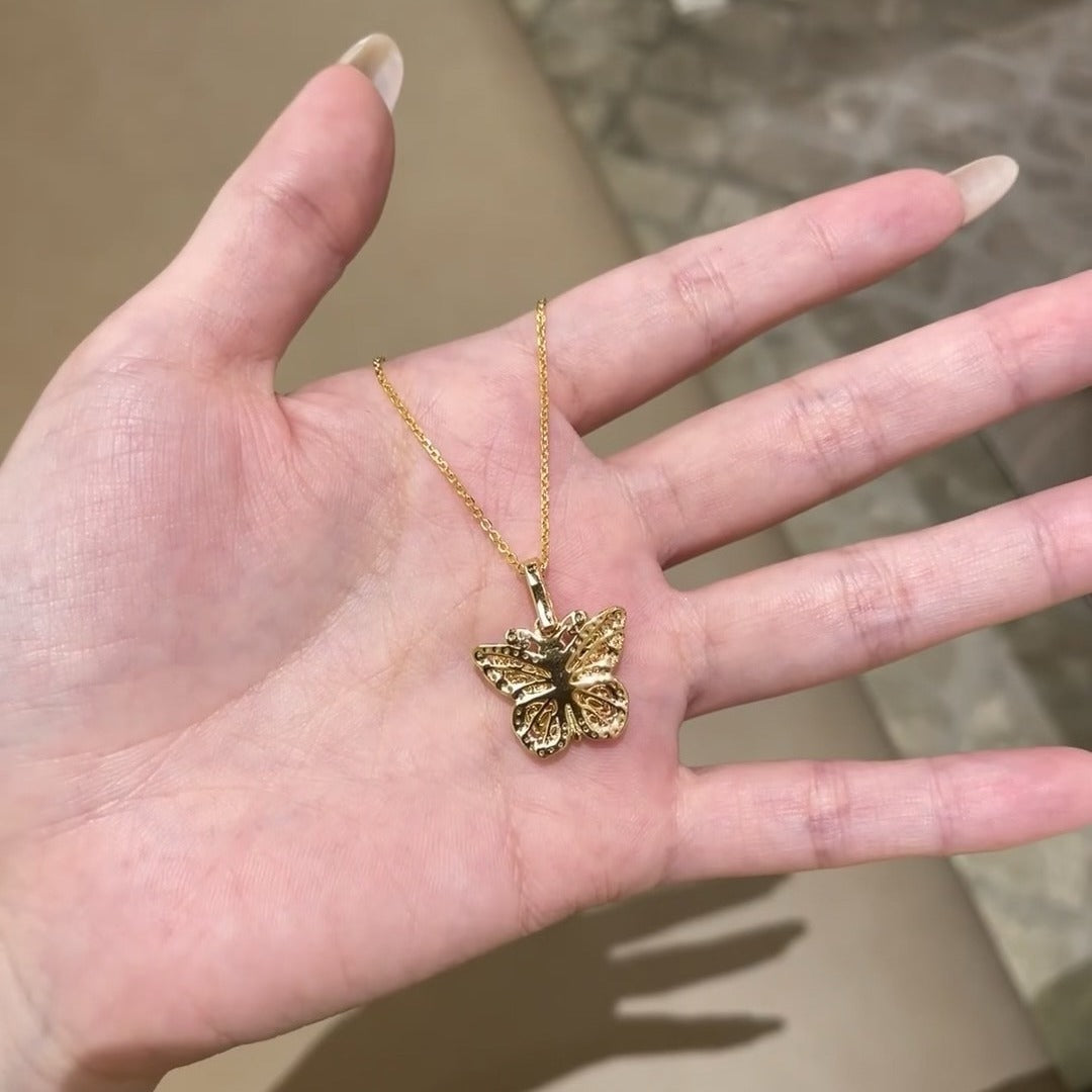 Pure Silver S925 Ancient Gold Plated Enamel Craft Large Butterfly Necklace Nine Purple Fire Medieval Style