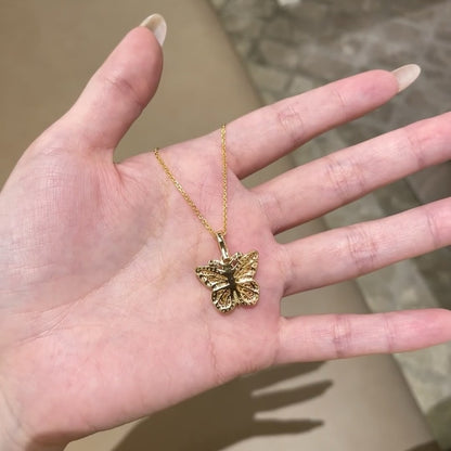 Pure Silver S925 Ancient Gold Plated Enamel Craft Large Butterfly Necklace Nine Purple Fire Medieval Style