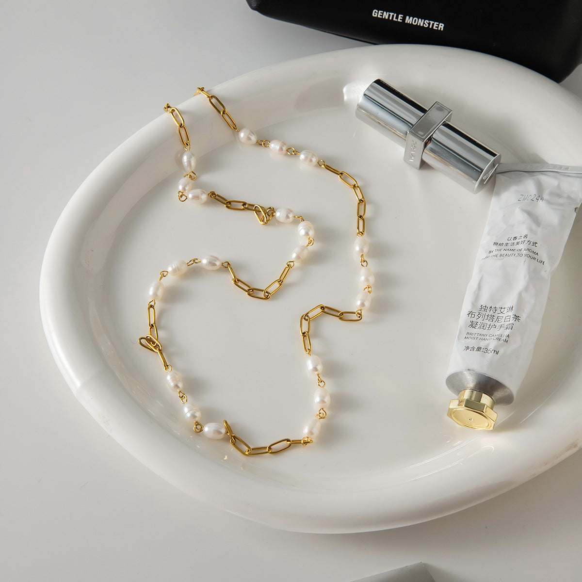 Titanium Steel Freshwater Pearl Long Necklace Light Luxury High-end Sweater Chain Stainless Steel Jewelry Accessories