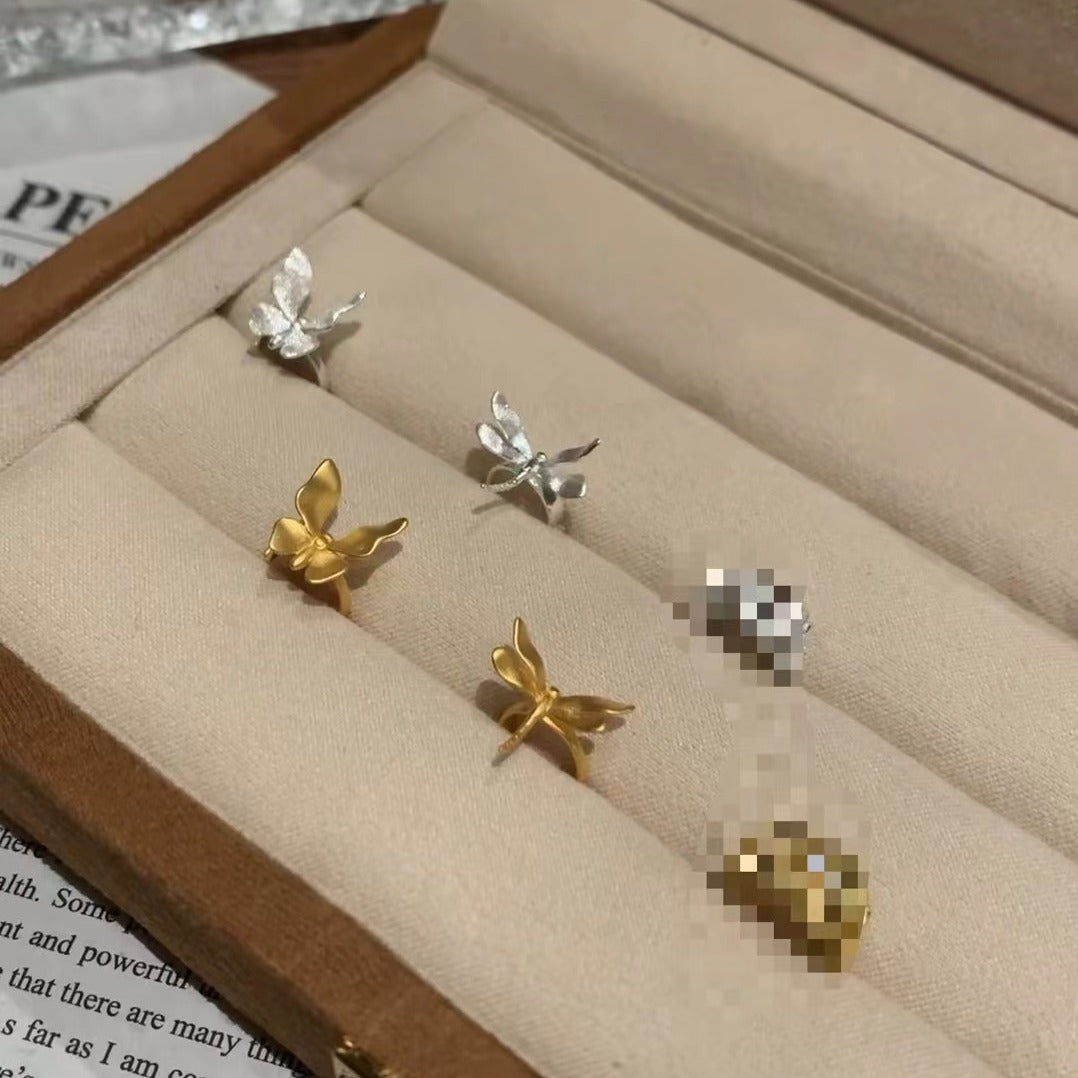 Sterling Silver S925 Real Gold Plated Botanical Butterfly Dragonfly Ear Cuff Light Luxury High-end Exquisite Niche Jewelry