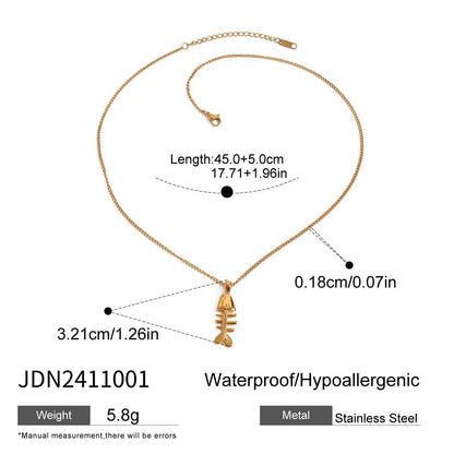 Stainless Steel Fishbone Pendant Necklace High-End Collarbone Chain Titanium Steel Jewelry Necklace