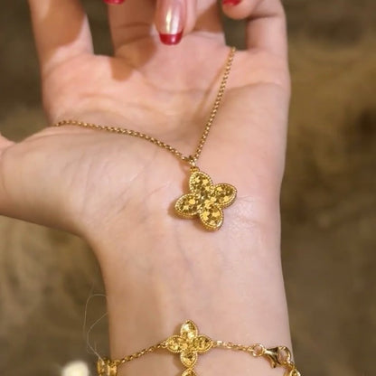 Four-leaf Clover Crushed Ice S925 CNC Craft Double-sided Necklace Hot Fashion Exquisite High-end Light Luxury