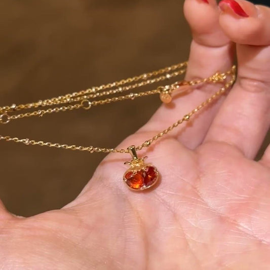 S925 Brushed Craft Persimmon Peaceful Persimmon Double-Sided Gemstone Necklace Light Luxury Simple Elegant Versatile