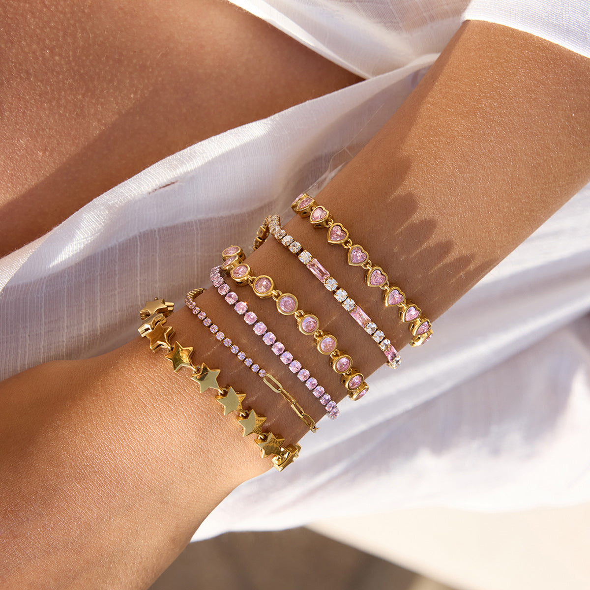 Titanium Steel Heart Zircon Bracelet Light Luxury High-End Jewelry Stainless Steel Accessories Layered Wear Hot Item