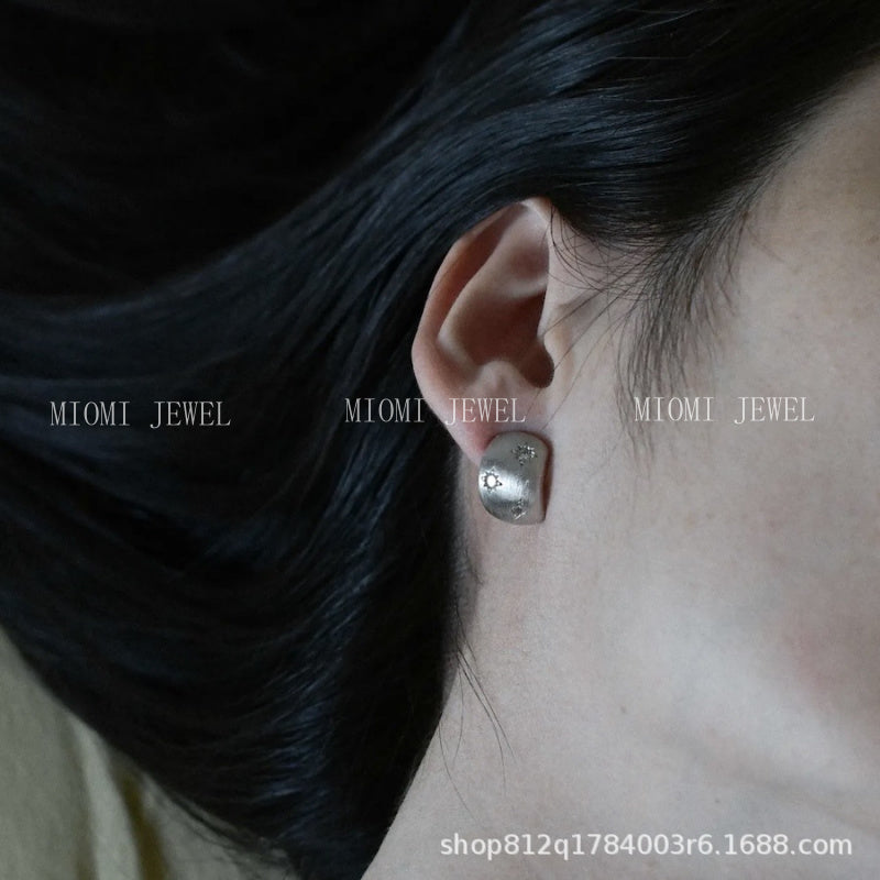 Cool and Elegant Star Earrings Matte Brushed Full S925 Sterling Silver Earrings Niche Simple High-end Jewelry