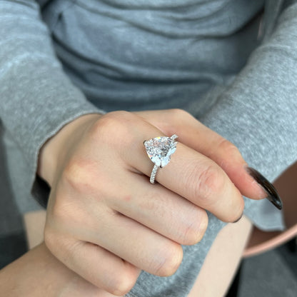 S925 Sterling Silver Ring Inlaid with Pink Water Drop Heart Zircon Ring Row Diamond Ring Pink Diamond Ring