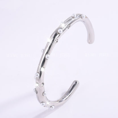 Stainless Steel Bracelet Trendy Inlaid Pearl Bracelet Women's Titanium Steel Retro Versatile Hand Jewelry