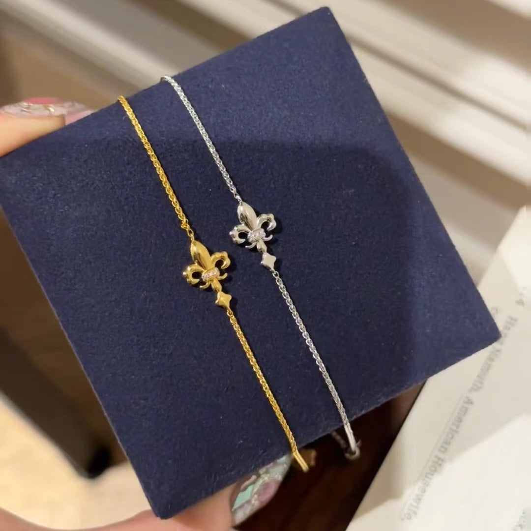 Iris Flower Brushed Bracelet S925 Sterling Silver Vintage Palace Style Light Luxury High-end Versatile Fashion Retro Flower Bracelet