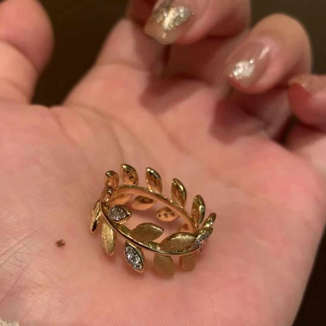 Italian Vintage Brushed Light Luxury High-End Jewelry 925 Sterling Silver Brushed Craft Forged Leaf Ring New Model