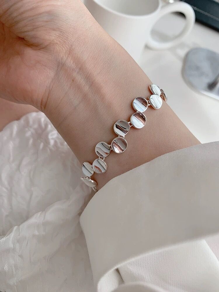 S925Silver Personality Smooth Small Round Irregular Bracelet for Women, Niche Design, High-end Fashion Bracelet