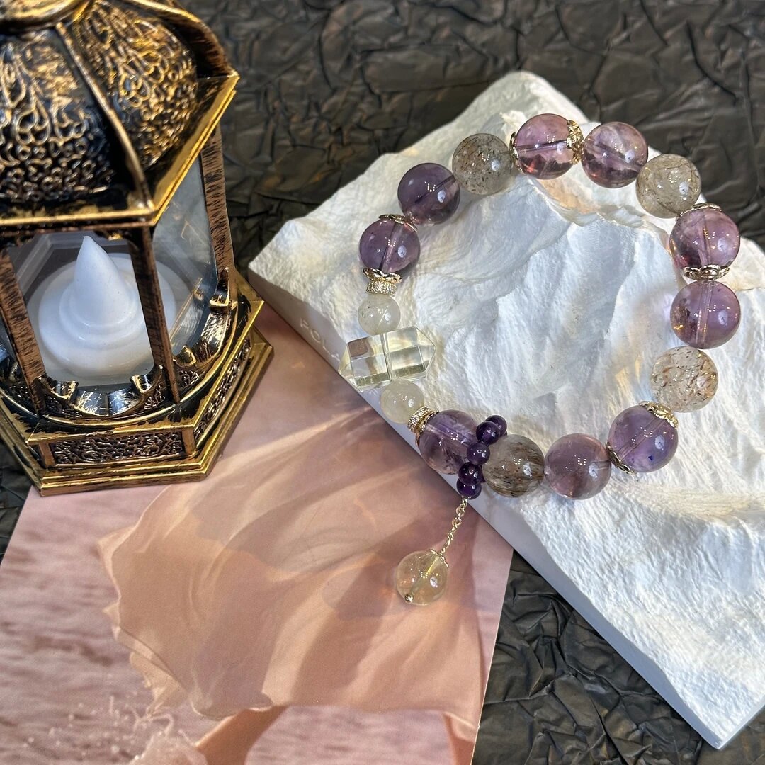 Natural Amethyst Bracelet for Women Single Circle Purple Aura Bracelet Gift for Girlfriend or Best Friend Fashionable Light Luxury Versatile