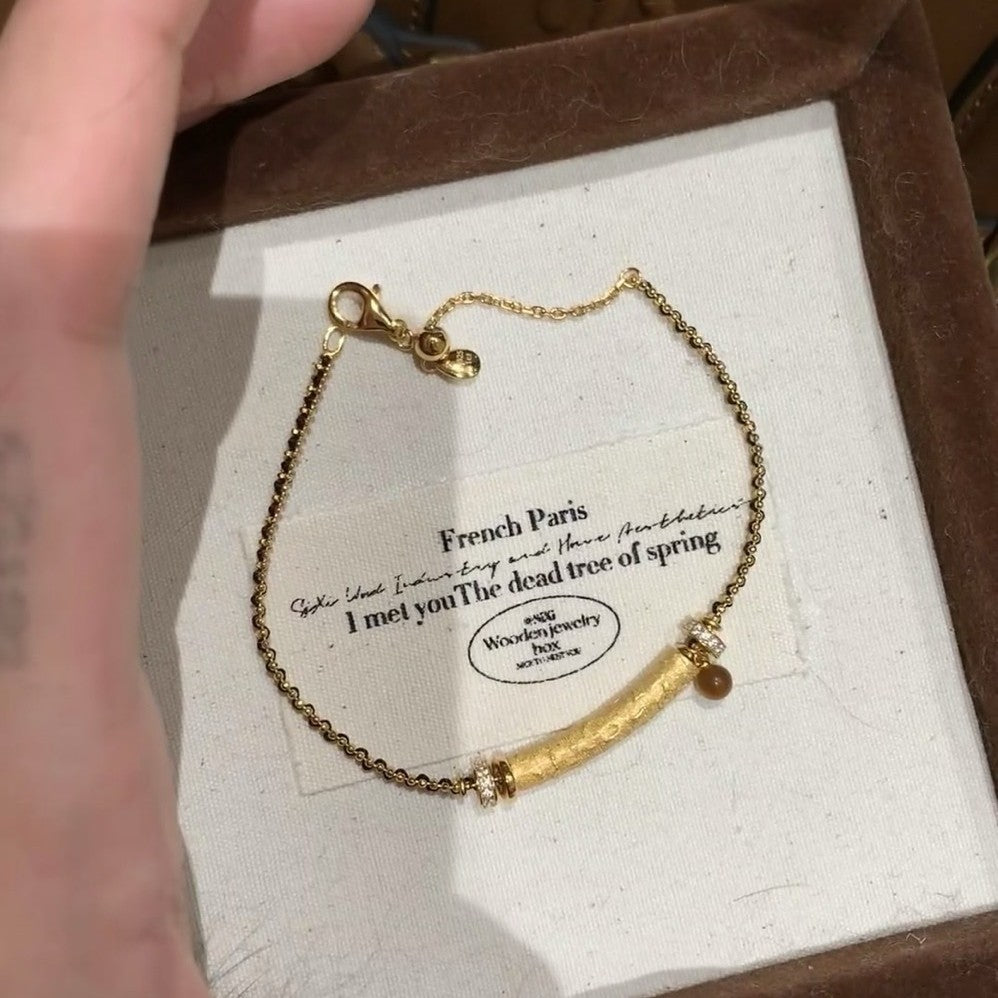 Pure Silver S925 Tiger Eye Stone Smile Black Gold Bracelet Necklace Simple High-end Exquisite Versatile Braided Collarbone Chain