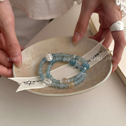 S925 Sterling Silver Natural Blue Yellow Crystal Double Circle Bracelet for Women Korean Minimalist Niche Design Bracelet
