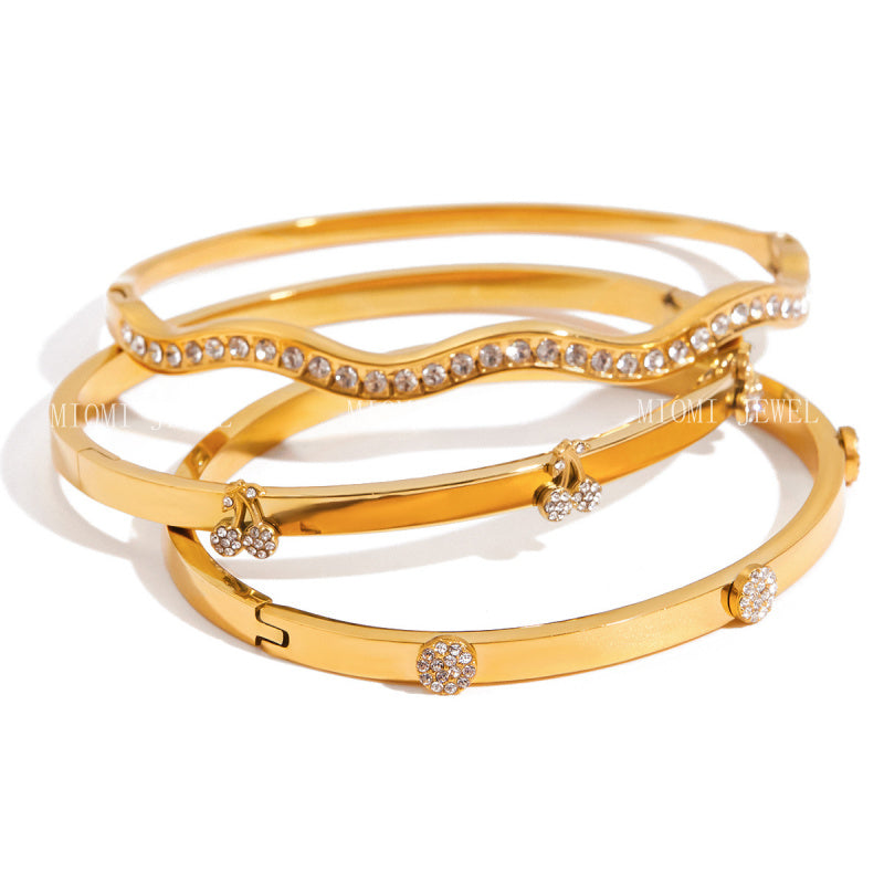 Jie Ding Stainless Steel Rhinestone Buckle Bracelet Light Luxury High-Grade Jewelry Women's Non-Fading Titanium Steel Ornament