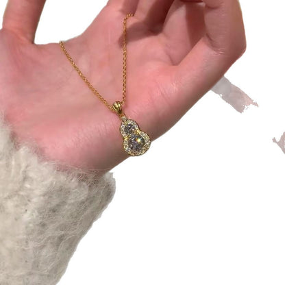 Pure Silver S925 High Carbon Diamond Gourd Fortune Necklace Exquisite Inlaid Sparkling Fashionable Elegant Versatile High-end Necklace