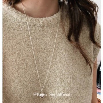 Korean Version Soul Outfit 925 Sterling Silver Niche Simple Round Ball Necklace for Women Ins Fashionable Ball Pendant Sweater Chain