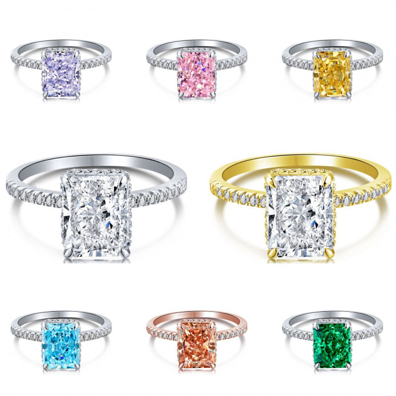 High Carbon Diamond Jewelry S925 Sterling Silver Heavy Craft Ring for Women 8A Zircon Square Ice Flower Cut Gemstone Ring