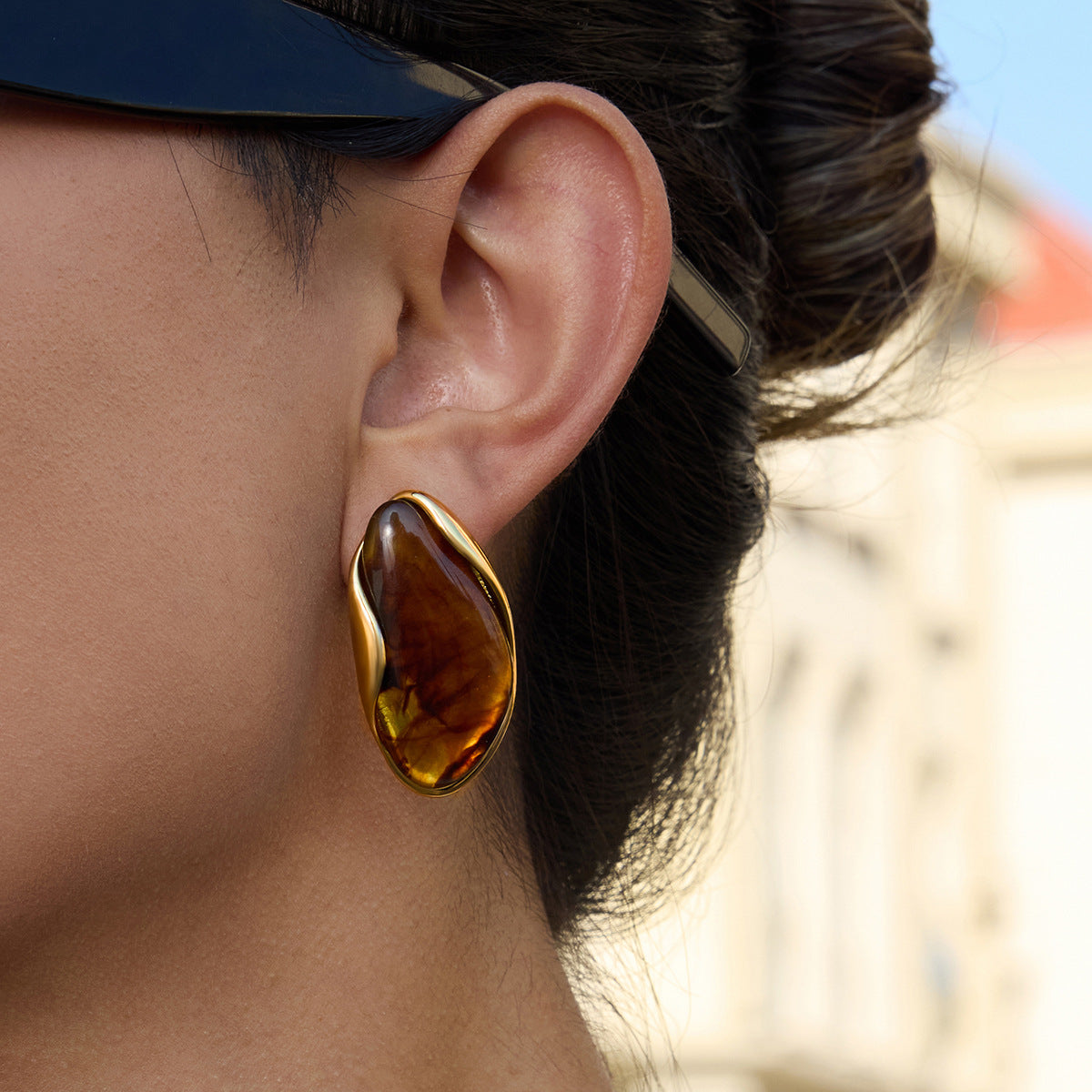 Stainless Steel Melad Resin Earrings Niche High-End Feel Ear Jewelry Titanium Steel Accessories Women's Hot Item