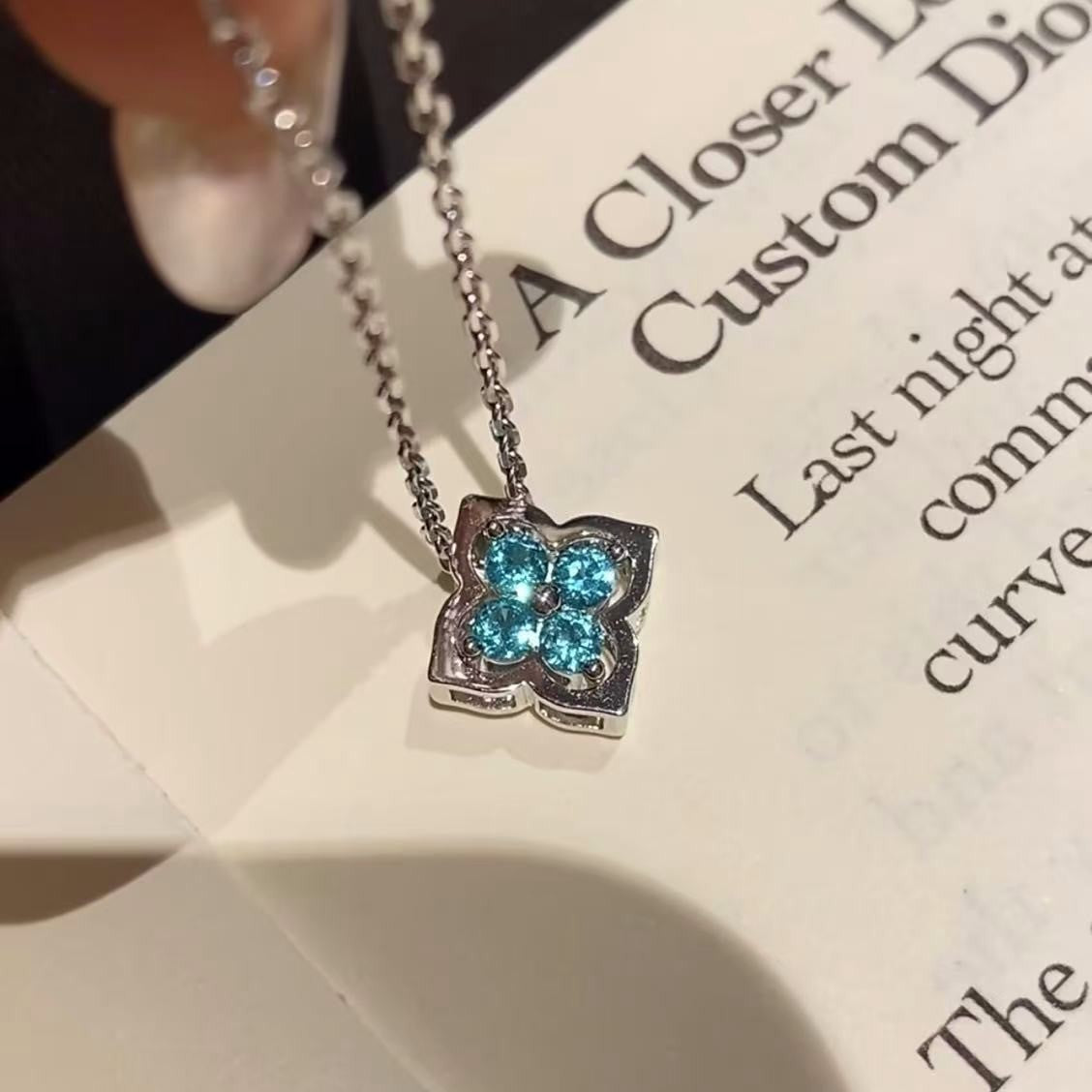 Pure Silver S925 Summer Cool Paraiba Detachable Two-Way Wear Four-Leaf Clover Necklace Light Luxury Fashion High-End Clavicle